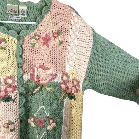Vintage 80's Classic Elements Hand Knitted Floral Cottagecore Cardigan Like New! - Picture 9 of 12